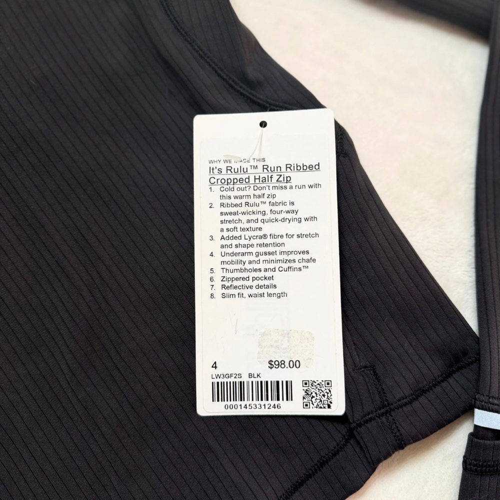 NWT Lululemon It’s Rulu™ Run Ribbed Cropped Half-Zip – Black – Size 4 - Picture 9 of 10